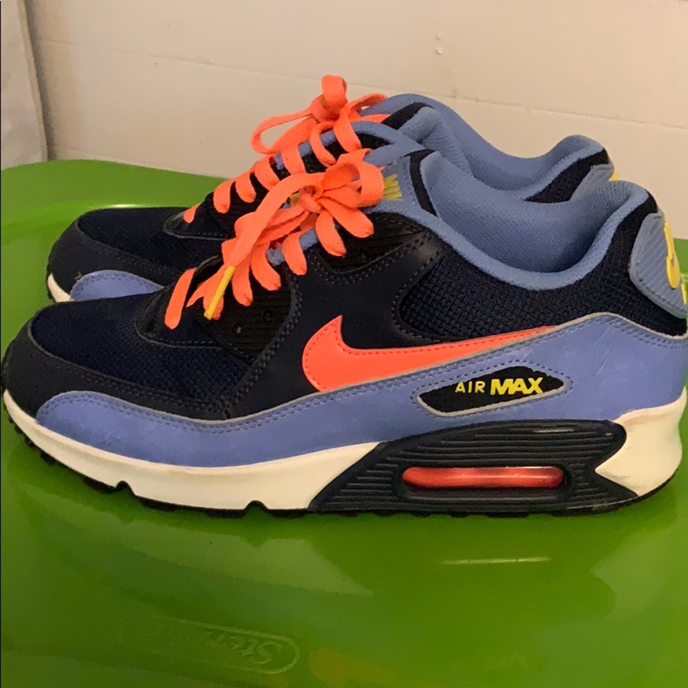 Nike AirMax 90 light blue neon orange navy blue 7y